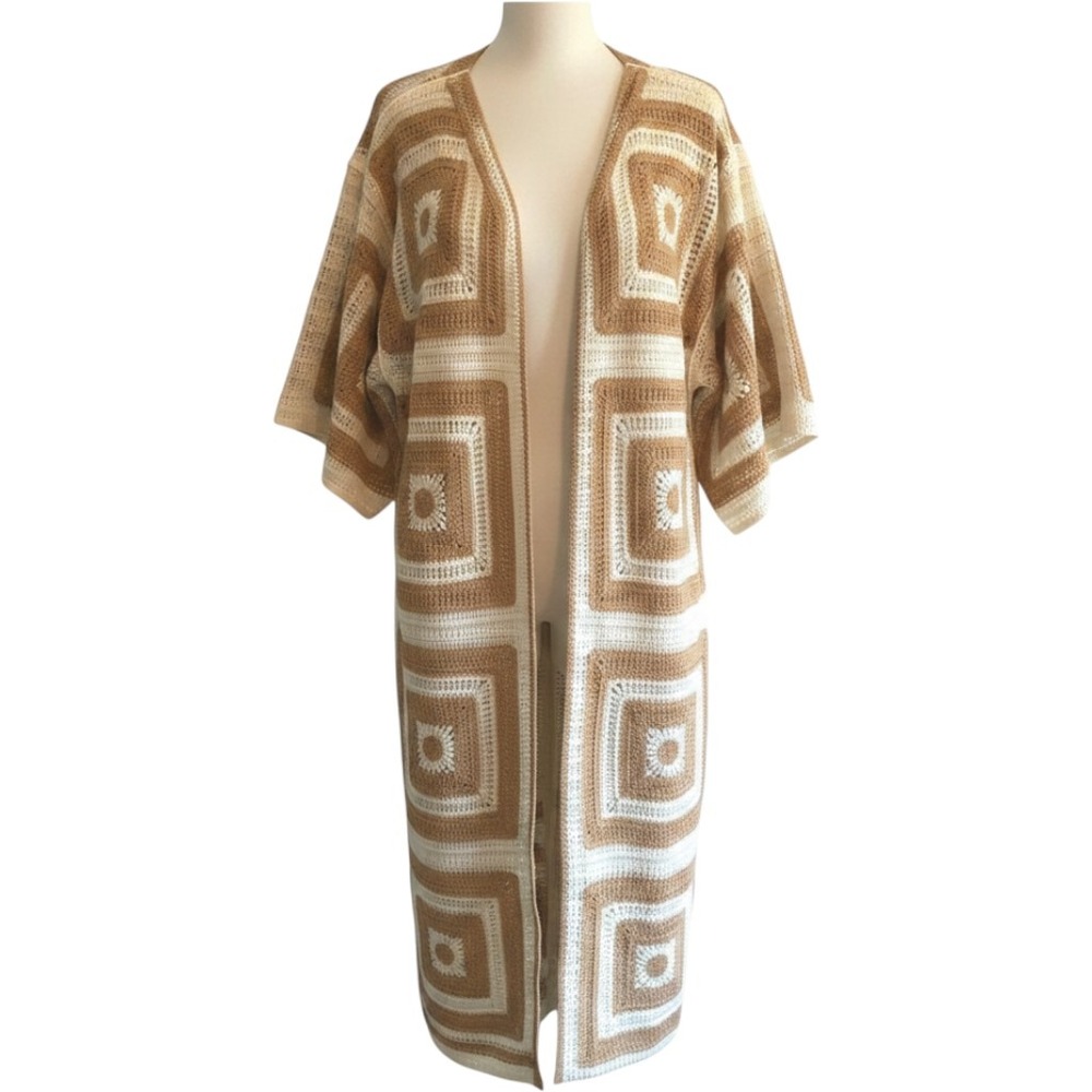 Do Everything Love Crochet Kimono Cardigan Patchwork Boho Duster Coastal Granny